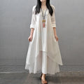 Spring Autumn New Women Elegant Dresses Bohemia Layering Vintage Robe Long Sleeve Loose Long Dress Female Cotton Hemp Skirt
