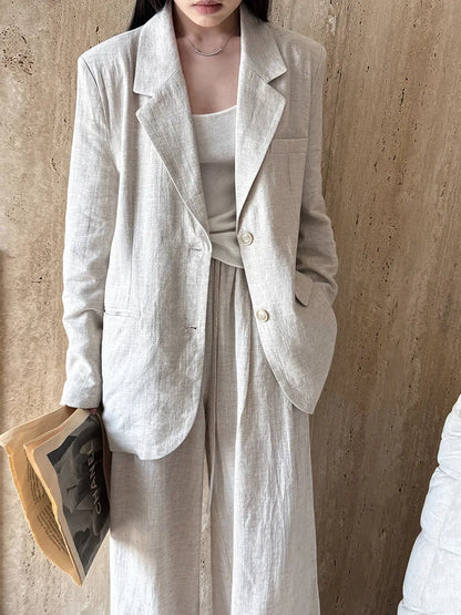 Linen Blazer For Women 2025 Spring Cotton-linen Suit + Pants Set Sold Separately
