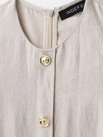Elegant Linen Blend Belted Sleeveless Midi Dress
