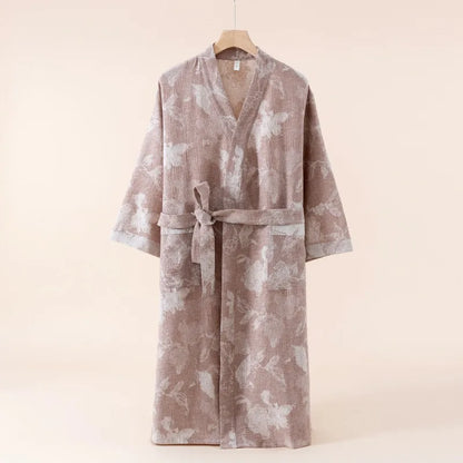 2025 Cotton and Linen Nightgown Thin Long Lace-up Bathrobe Casual Loose Women&