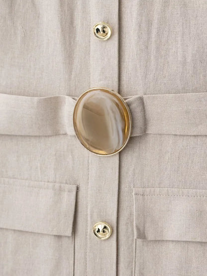 Elegant Linen Blend Belted Sleeveless Midi Dress