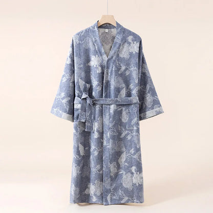 2025 Cotton and Linen Nightgown Thin Long Lace-up Bathrobe Casual Loose Women&