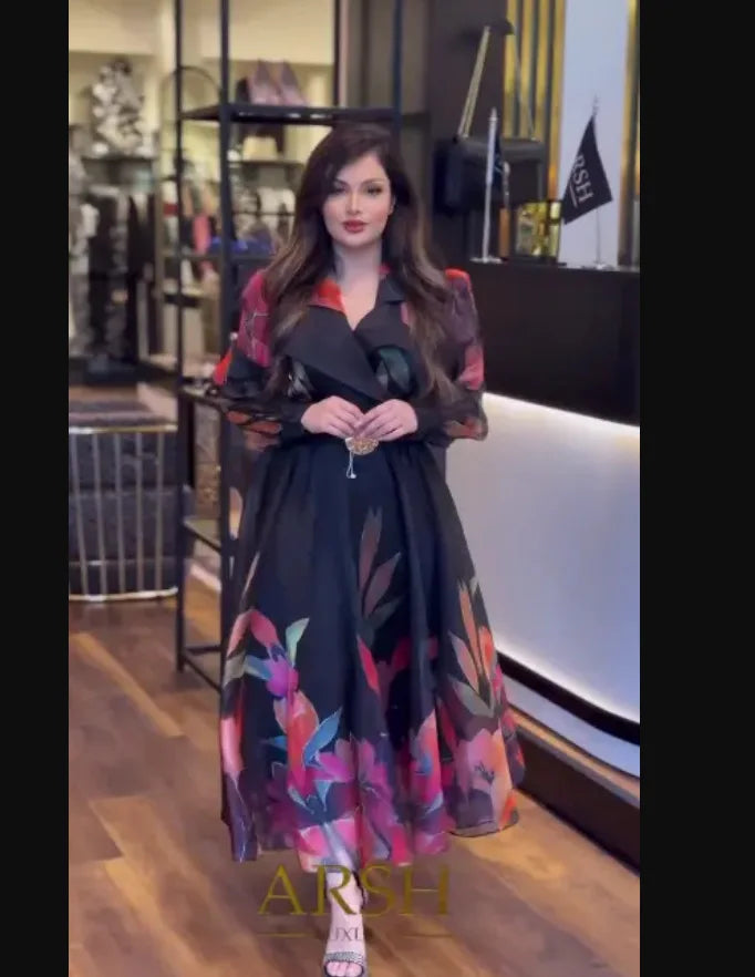 Fashionable Floral Print Dress 2025 Spring New Style Midi Skirt Casual Comfortable Polyester Long Sleeve Loose Waist Dress