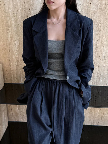 Linen Blazer For Women 2025 Spring Cotton-linen Suit + Pants Set Sold Separately