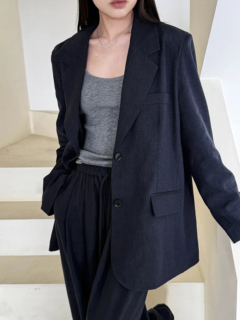 Linen Blazer For Women 2025 Spring Cotton-linen Suit + Pants Set Sold Separately