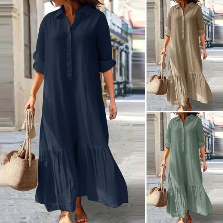 Women’s Cotton-Linen Long Shirt Dress