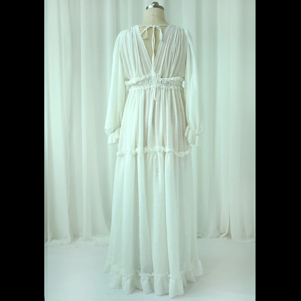 Linen Cotton Elegant V-neck Boho Pregnant Dress Maternity Dresses For Baby Showers Photoshoot Photography Dress For Women