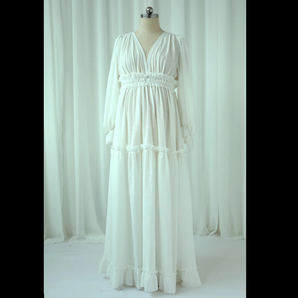 Linen Cotton Elegant V-neck Boho Pregnant Dress Maternity Dresses For Baby Showers Photoshoot Photography Dress For Women