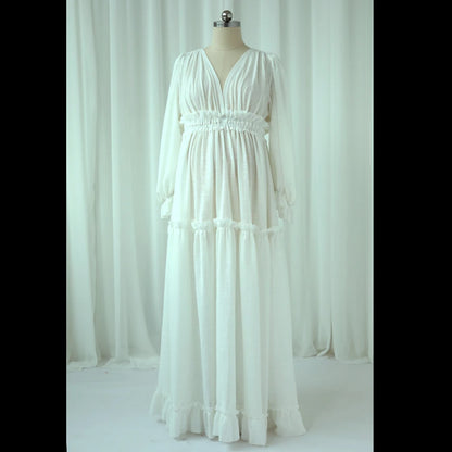 Linen Cotton Elegant V-neck Boho Pregnant Dress Maternity Dresses For Baby Showers Photoshoot Photography Dress For Women