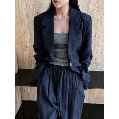 Linen Blazer For Women 2025 Spring Cotton-linen Suit + Pants Set Sold Separately