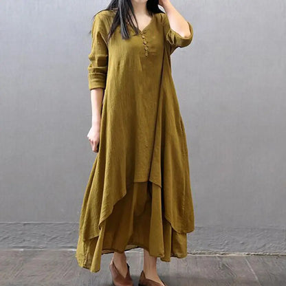 Women Elegant Linen White Dresses Bohemia Layering Vintage Robe Long Sleeve Loose Long Dress Female Autumn Vestidos