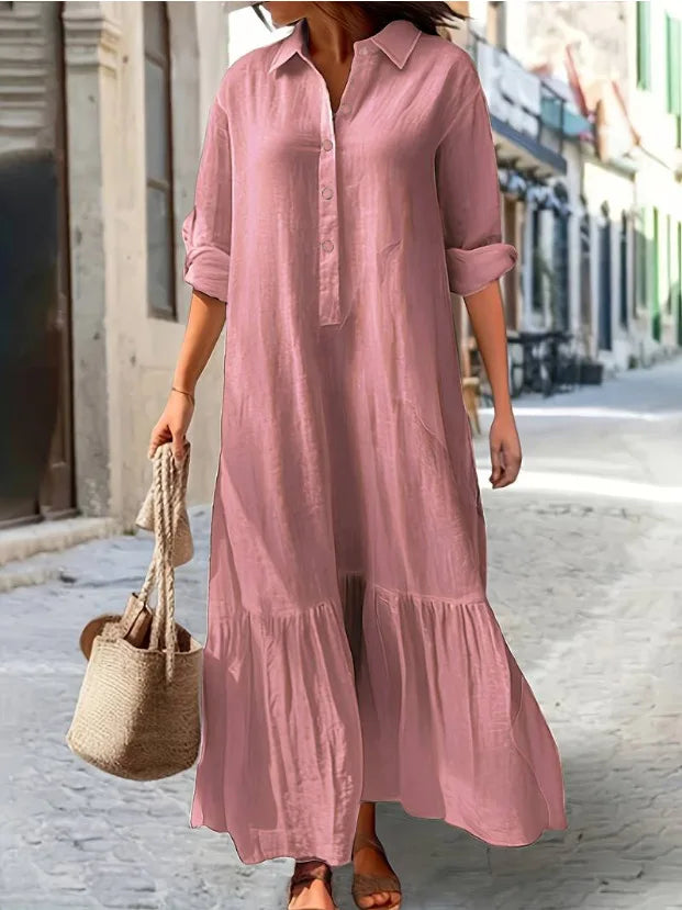 Women’s Cotton-Linen Long Shirt Dress
