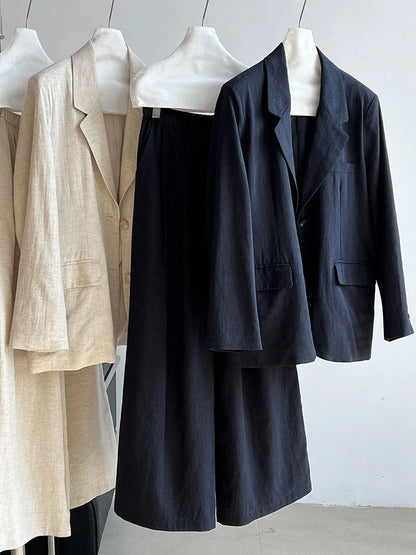 Linen Blazer For Women 2025 Spring Cotton-linen Suit + Pants Set Sold Separately