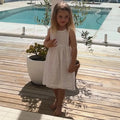 Linen Sleeveless Vest Dress Girls 2026 Summer New Cute Sunshine Baby Girl Dress Waist Pleated Round Neck Cotton Linen Dresses