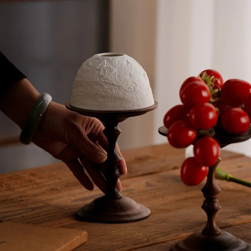 Ziahme Vintage Walnut Candle Holder