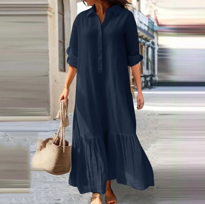 Women’s Cotton-Linen Long Shirt Dress
