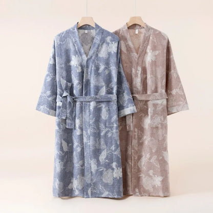 2025 Cotton and Linen Nightgown Thin Long Lace-up Bathrobe Casual Loose Women&