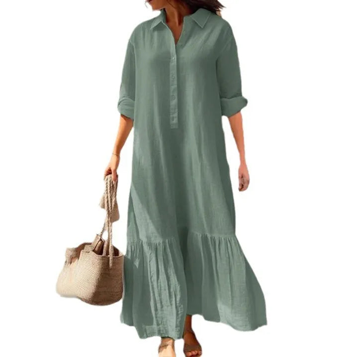 Women’s Cotton-Linen Long Shirt Dress