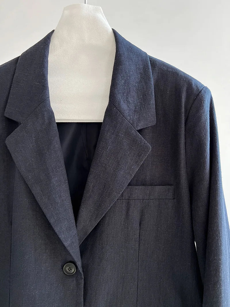 Linen Blazer For Women 2025 Spring Cotton-linen Suit + Pants Set Sold Separately