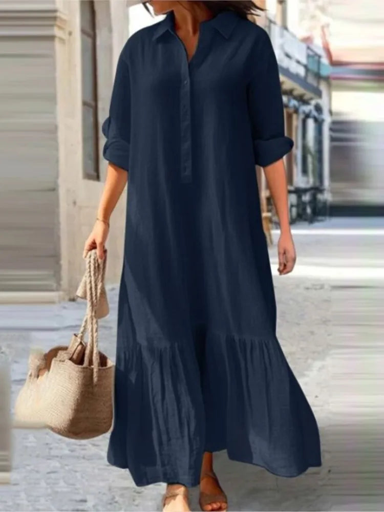 Women’s Cotton-Linen Long Shirt Dress