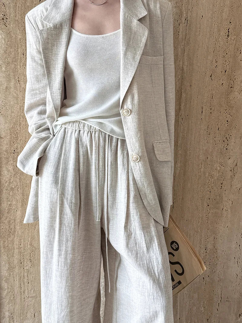 Linen Blazer For Women 2025 Spring Cotton-linen Suit + Pants Set Sold Separately