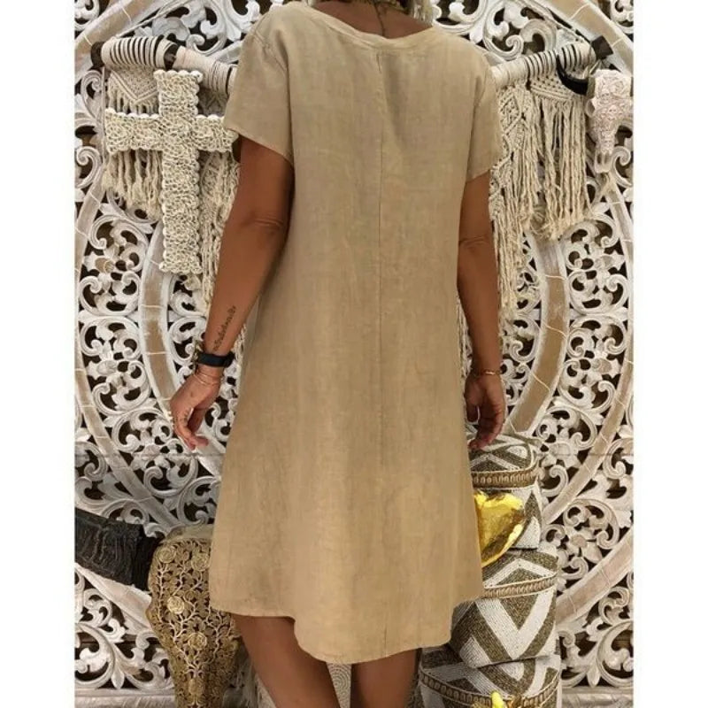 2024 New Popular Eleven Color Eight Size Solid Short Sleeve V-Neck Dress