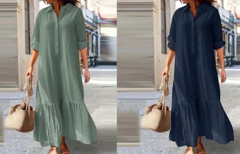 Women’s Cotton-Linen Long Shirt Dress