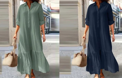 Women’s Cotton-Linen Long Shirt Dress