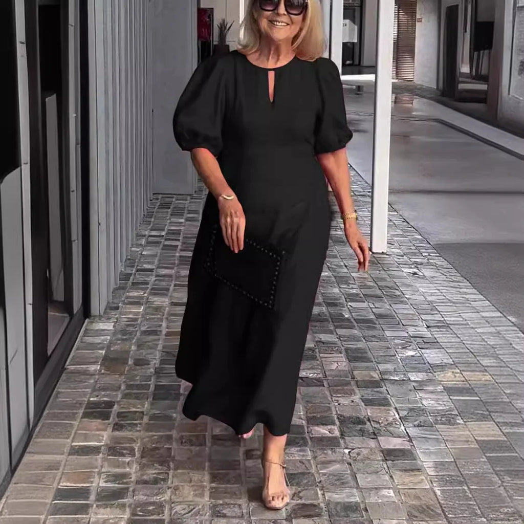 Summer Linen Dress for Women 2024 Casual Puff Sleeve Hollow Out Neck Party Ruffle Dresses Sundress Women