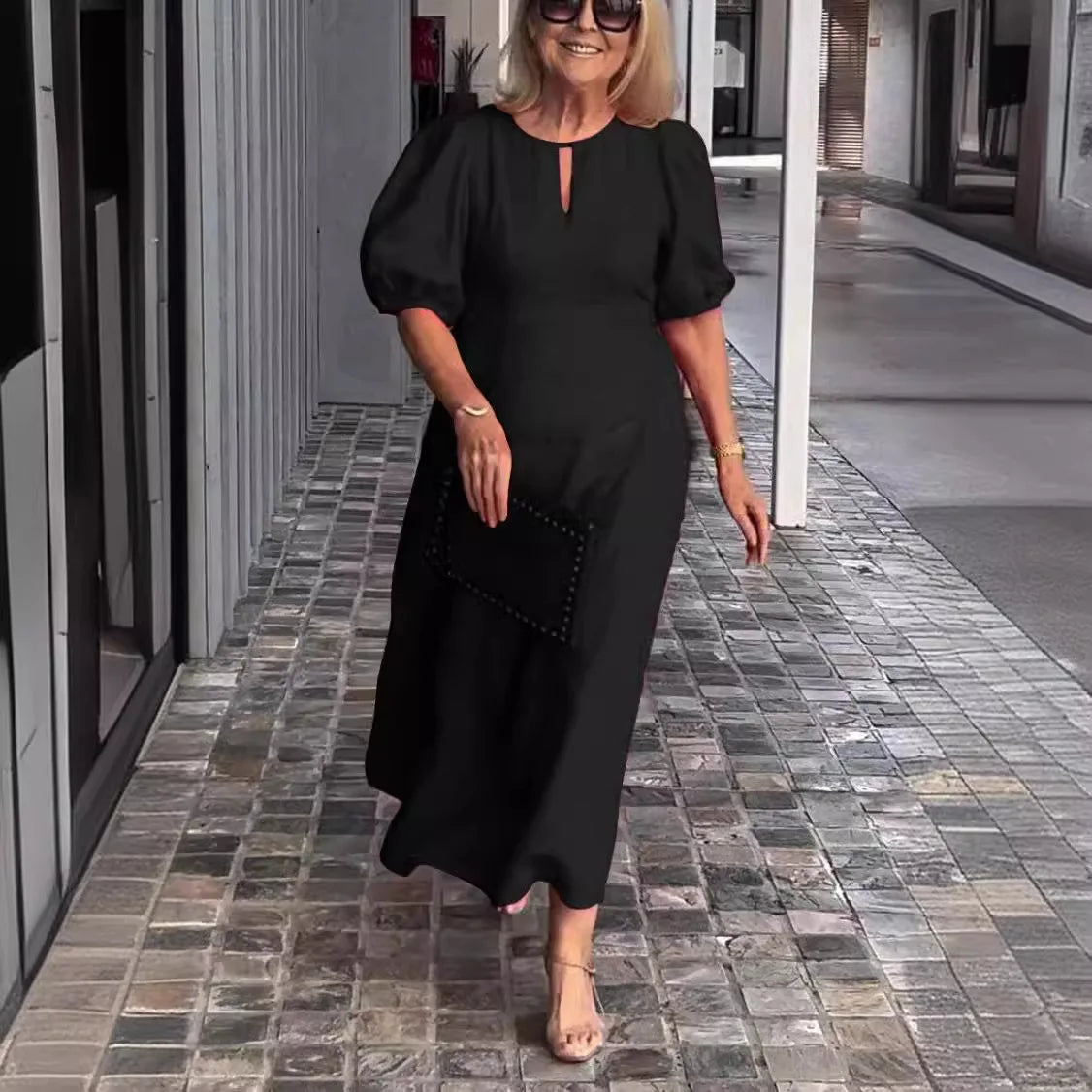 Summer Linen Dress for Women 2024 Casual Puff Sleeve Hollow Out Neck Party Ruffle Dresses Sundress Women