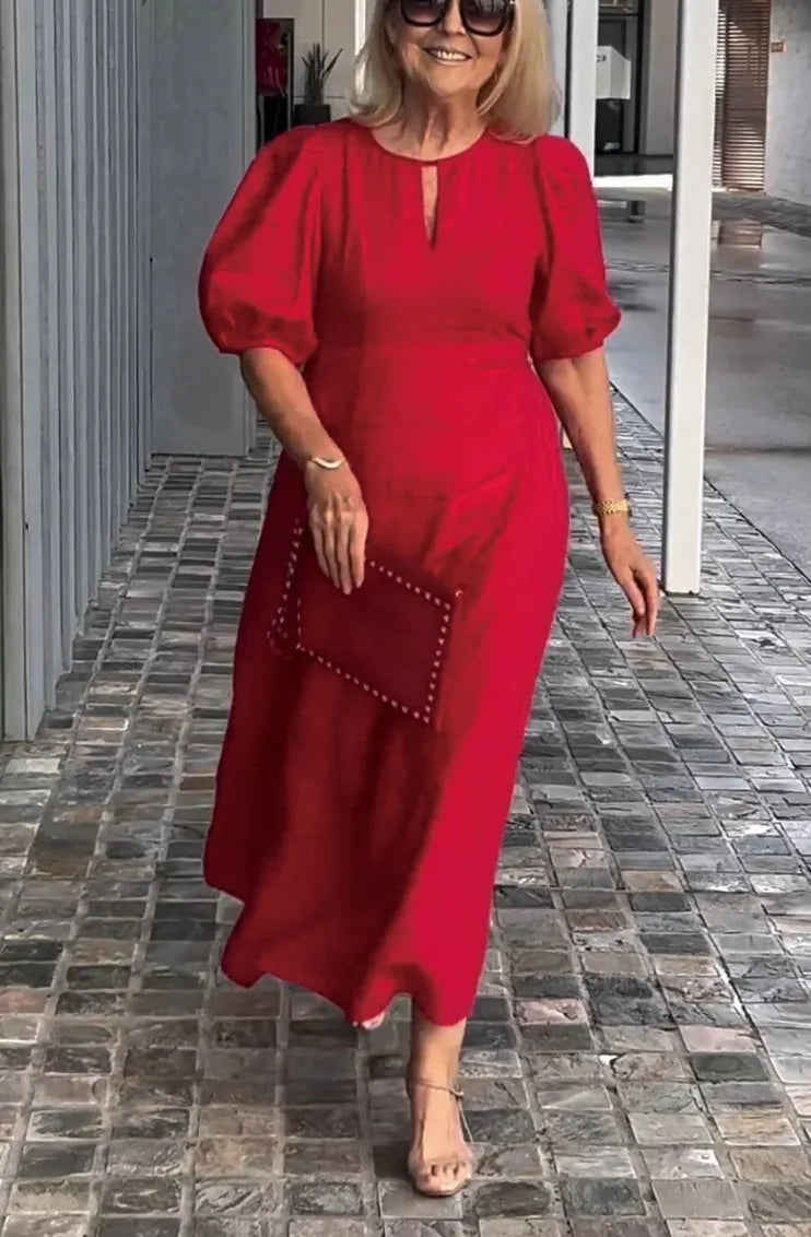 Summer Linen Dress for Women 2024 Casual Puff Sleeve Hollow Out Neck Party Ruffle Dresses Sundress Women