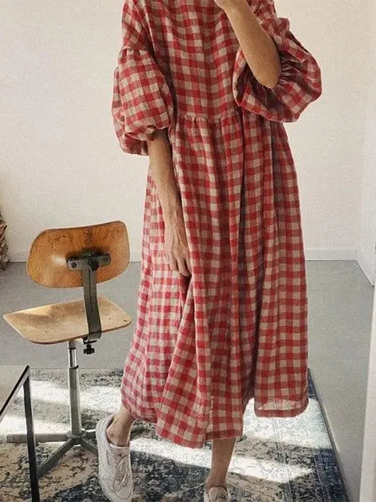 Msfancy Puff Sleeve Dress Women Cotton Short Sleeve Loose Robe Femme 2023 Vintage Vocation Vestidos