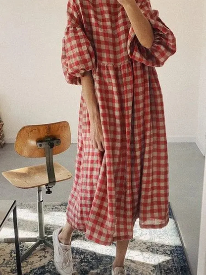 Msfancy Puff Sleeve Dress Women Cotton Short Sleeve Loose Robe Femme 2023 Vintage Vocation Vestidos