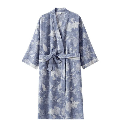 2025 Cotton and Linen Nightgown Thin Long Lace-up Bathrobe Casual Loose Women&