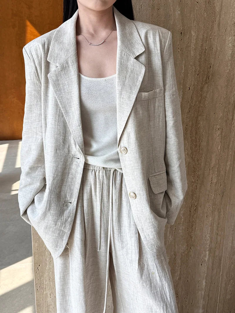 Linen Blazer For Women 2025 Spring Cotton-linen Suit + Pants Set Sold Separately