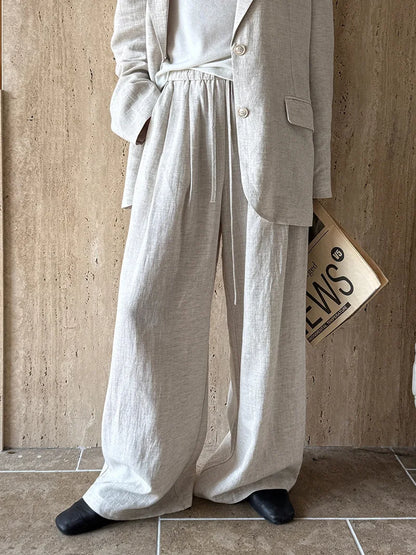 Linen Blazer For Women 2025 Spring Cotton-linen Suit + Pants Set Sold Separately