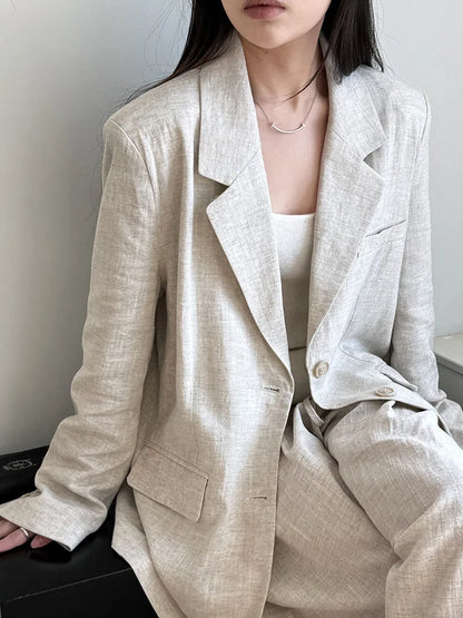Linen Blazer For Women 2025 Spring Cotton-linen Suit + Pants Set Sold Separately