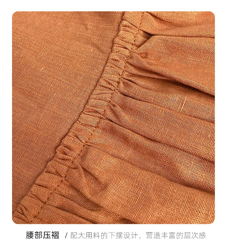 Linen Sleeveless Vest Dress Girls 2026 Summer New Cute Sunshine Baby Girl Dress Waist Pleated Round Neck Cotton Linen Dresses
