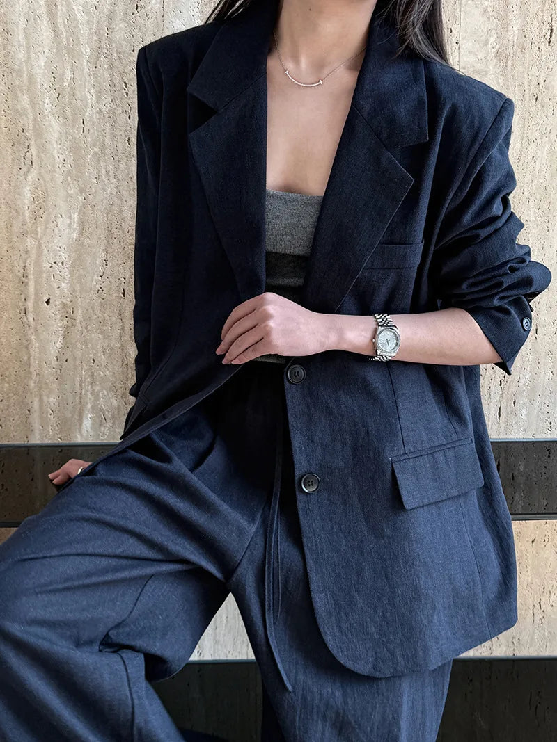 Linen Blazer For Women 2025 Spring Cotton-linen Suit + Pants Set Sold Separately