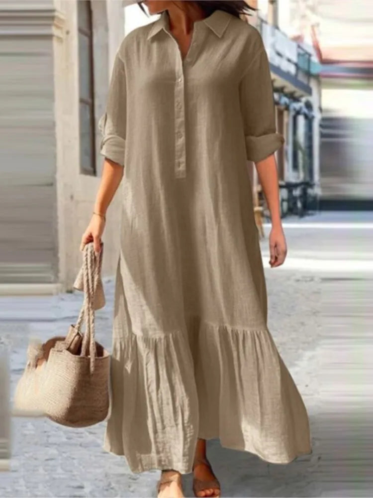 Women’s Cotton-Linen Long Shirt Dress