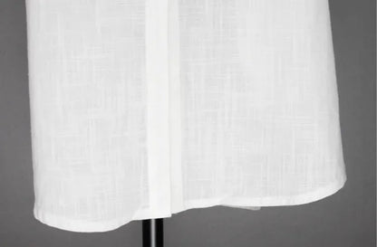 Cotton Linen Women Long Dresses Female New Fashion Loose Clothes Ladies Short Sleeve Turn down Collar Commuting Loose Cardigan