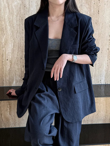 Linen Blazer For Women 2025 Spring Cotton-linen Suit + Pants Set Sold Separately
