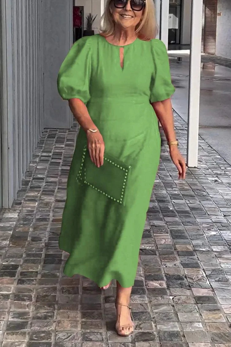 Summer Linen Dress for Women 2024 Casual Puff Sleeve Hollow Out Neck Party Ruffle Dresses Sundress Women