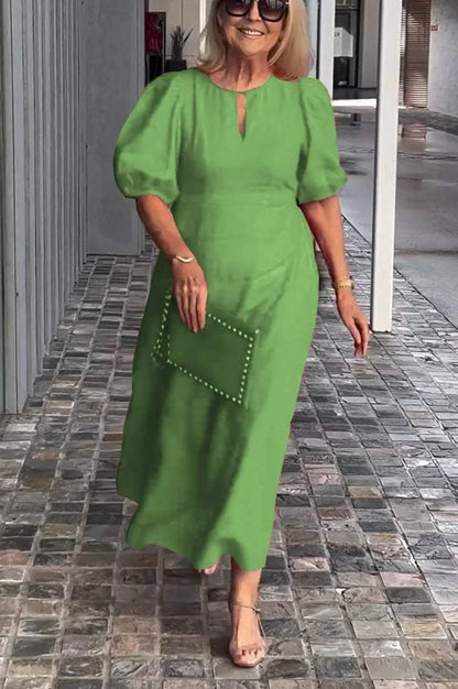 Summer Linen Dress for Women 2024 Casual Puff Sleeve Hollow Out Neck Party Ruffle Dresses Sundress Women
