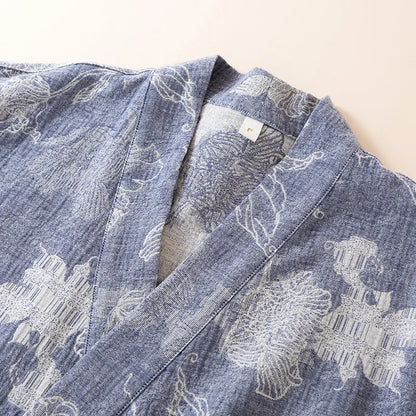 2025 Cotton and Linen Nightgown Thin Long Lace-up Bathrobe Casual Loose Women&