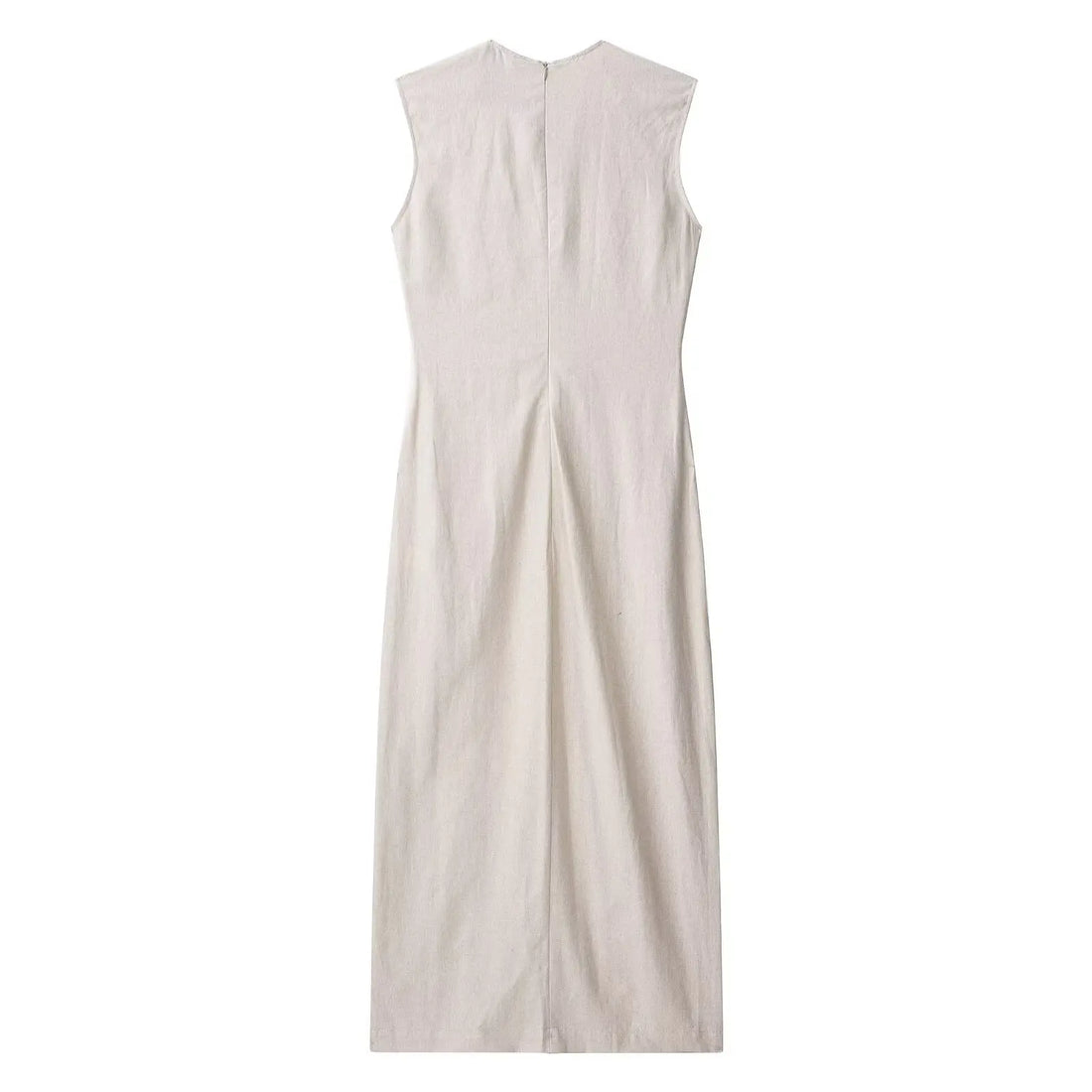 Elegant Linen Blend Belted Sleeveless Midi Dress
