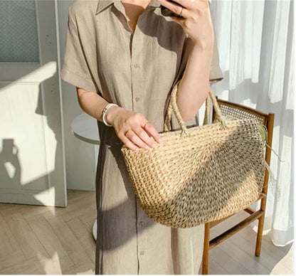 Cotton Linen Women Long Dresses Female New Fashion Loose Clothes Ladies Short Sleeve Turn down Collar Commuting Loose Cardigan