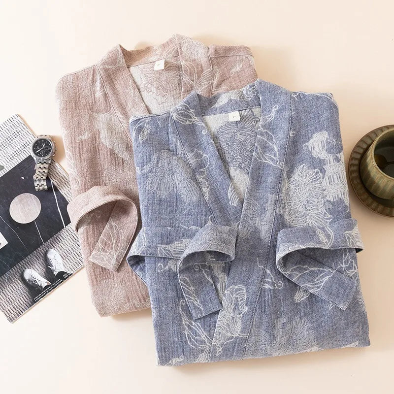 2025 Cotton and Linen Nightgown Thin Long Lace-up Bathrobe Casual Loose Women&