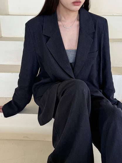 Linen Blazer For Women 2025 Spring Cotton-linen Suit + Pants Set Sold Separately
